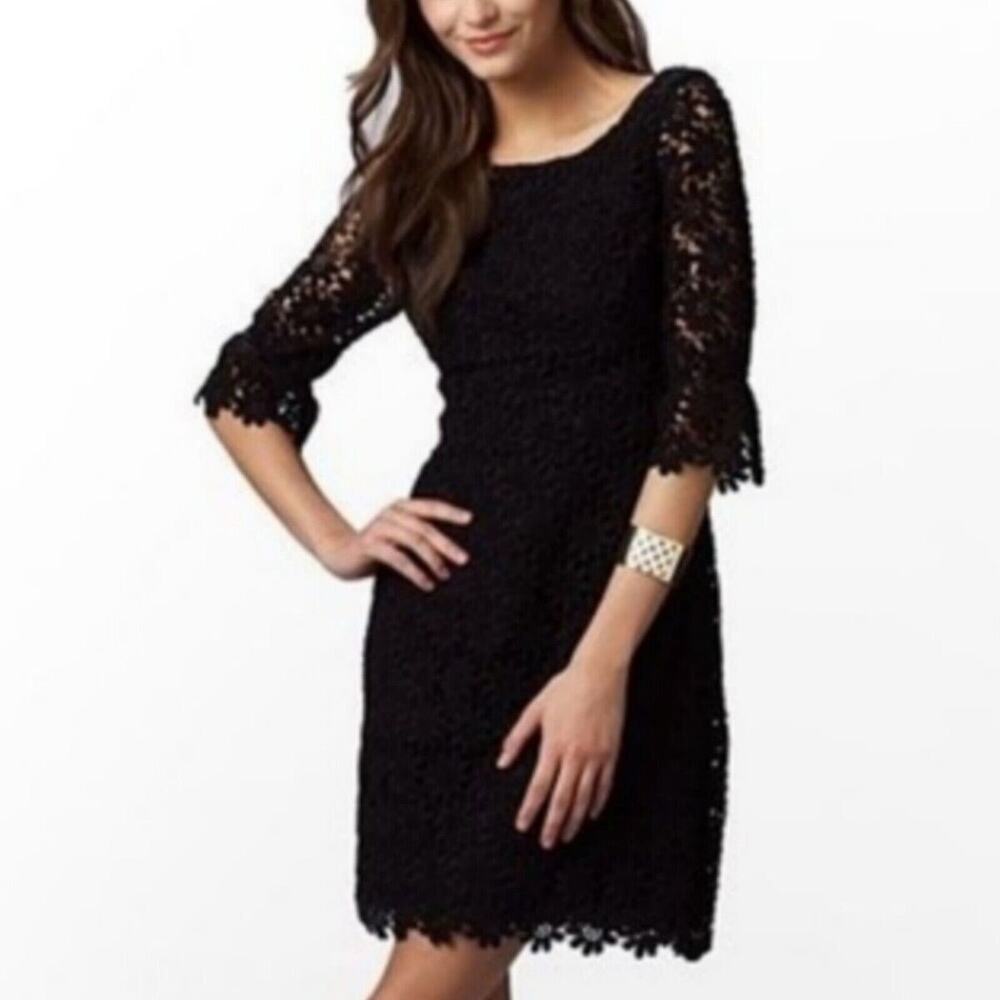 Lilly Pulitzer Shayna Black Floral Crochet Lace Dress Size 4